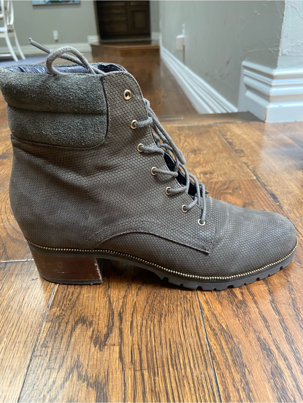 Botkier Olive Lace-Up Ankle Boot with Block Heel